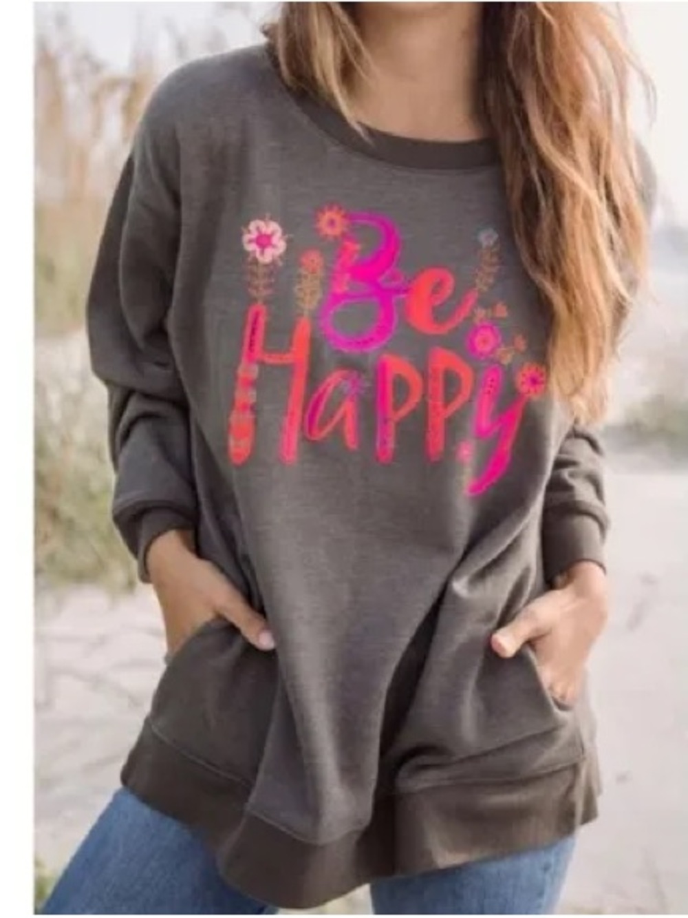 NATURAL LIFE Brown Sweatshirt with Pink Accent